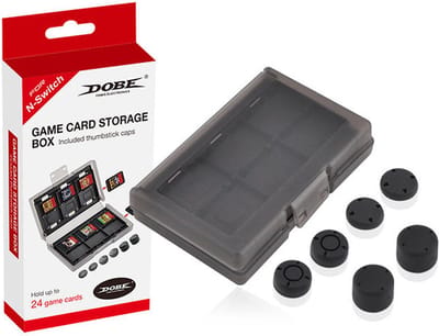Dobe - Game Card Storage geschikt voor Nintendo Switch - Geschikt voor 24 GameCards - Nintendo Switch Accessoires - Nintendo Switch OLED Accessoires - Transparant Grijs met Zwarte Thumbstick Caps