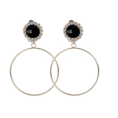 Clip oorbellen- zwart -Strass- zilverkleur- geen gaatje- Charme Bijoux