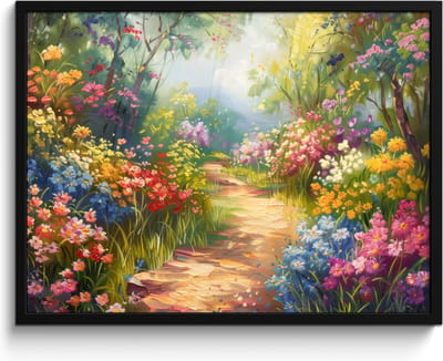 Poster in lijst - Fotolijst 80x60 cm - Posters - Natuur - Landschap - Bloemen - Kleurrijk - Posterlijst zwart - Decoratie - Wanddecoratie woonkamer - Muurdecoratie slaapkamer