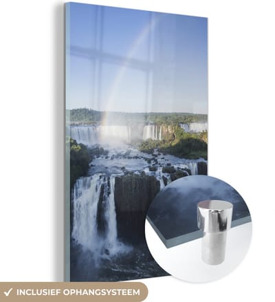® Glasschilderij 120x180 cm - Schilderij acrylglas - Regenboog over de Iguaçu-watervallen in Brazilië - Foto op glas - Muurdecoratie woonkamer - Wanddecoratie slaapkamer - Schilderijen