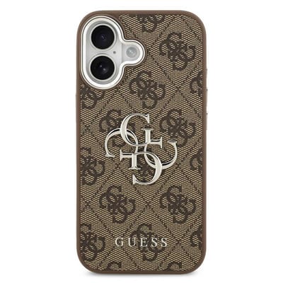 Guess 4G Metal Logo Backcover voor de Apple iPhone 17 - Silver Edge - Brown
