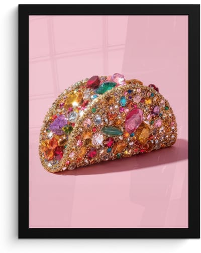 Poster in lijst - Fotolijst 30x40 cm - Posters - Taco - Kleurrijk - Edelstenen - Goud - Posterlijst zwart - Decoratie - Wanddecoratie woonkamer - Muurdecoratie slaapkamer