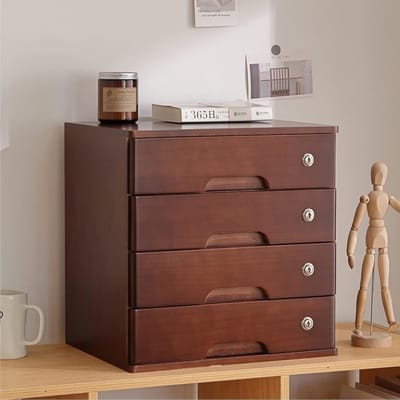 Houten Lade Organizer - Bureau Opberger - Documenten Opbergen - Met Slot - 40 x 30 x 41 cm - A