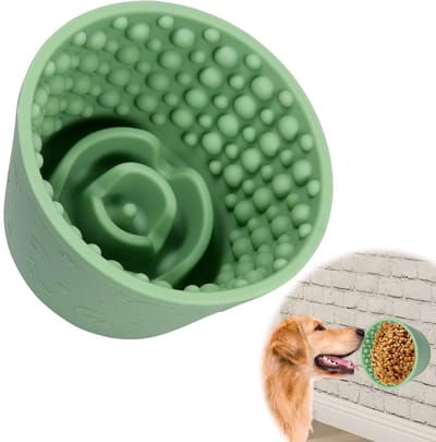 Anti schrokbak hond - Anti-sling voerbak voor honden-slow feeder hondenbak-siliconen- langzaam eten -voerbak met zuignap-likmat-hond-kat voor kleine tot middelgrote honden（Muntgroen）