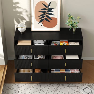 Komhtom Commode Elegante en grote opbergruimte met gouden handgrepen modern Zwart