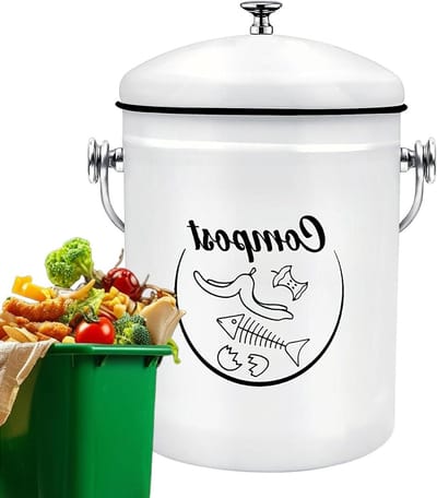 Compostemmer Keuken - Afvalbakje Aanrecht - Voedselresten Verzamelen - Roestbestendig Gecoat - 5 Liter - Zwart