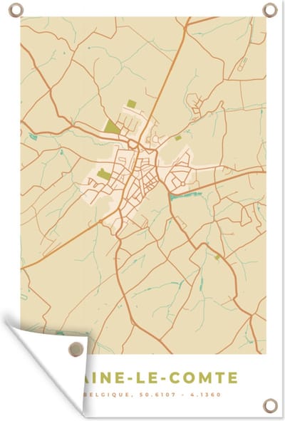 Muurdecoratie Kaart - Vintage - Braine-le-Comte - Plattegrond - Stadskaart - 120x180 cm - Tuinposter - Tuindoek