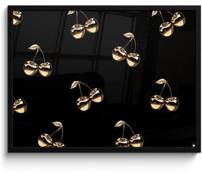 Fotolijst inclusief poster - Posterlijst 70x50 cm - Posters - Patroon - Kersen - Goud - Chrome - Foto in lijst - Keuken decoratie muur - Wanddecoratie accessoires - Muurdecoratie - Schilderijen