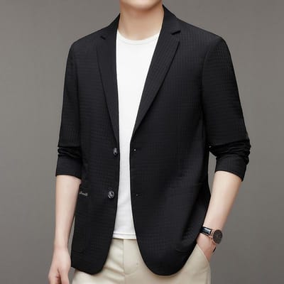 Lente en Zomer Ongevoerd Ademend en Strijkijzerloos Elastisch Seersucker Geruit Pak voor Mannen Dunne Casual Enkele Blazer Top 4XL black