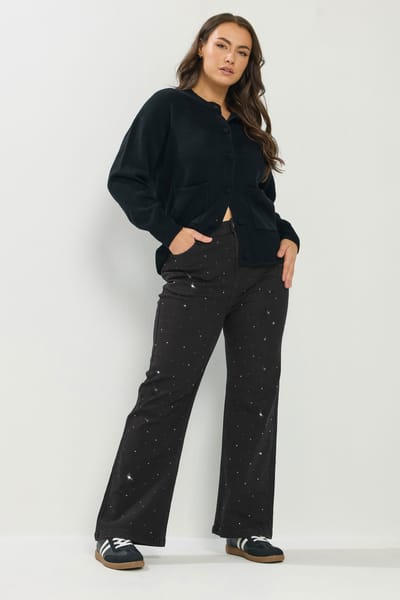 Yours Zwarte Wijde Jeans Met Studs Size 42