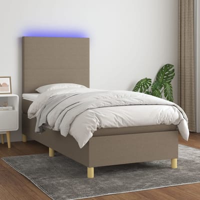 vidaXL - Boxspring - met - matras - en - LED - stof - taupe - 90x190 - cm
