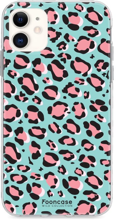 Fooncase Hoesje Geschikt voor iPhone 12 - Shockproof Case - Back Cover / Soft Case - Luipaard / Leopard print / Blauw