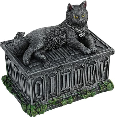 Tarotbox - Bewaarbox Decoratie - Tarotkaarten Opbergen - Zwarte Kat Decoratie - 17 cm - Zwart
