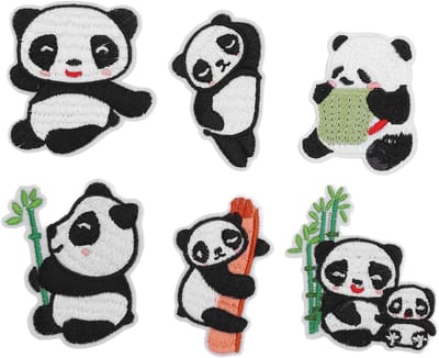 Schattige Panda Borduurpatches, 6 Stuks IJzeren Patches voor DIY Tassen, Schoenen, Jassen en Hoeden Accessoires