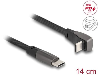 Delock USB 2.0 Flat Ribbon Cable USB Type-C™ male to USB Type-C™ male angled PD 3.0 60 W 14 cm black