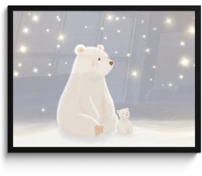 Poster in lijst - Fotolijst 80x60 cm - Posters - Ijsbeer - Sneeuw - Sterren - Blauw - Posterlijst zwart - Decoratie - Wanddecoratie woonkamer - Muurdecoratie slaapkamer