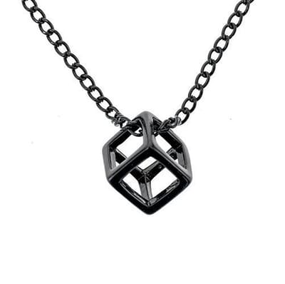 Kubus Ketting met Hanger - Zwart - Cube - Kettingen Heren Dames - Papa Cadeau Voor Mannen - Vaderdag