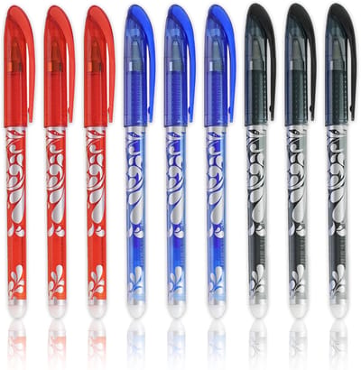 Dailygoods - Uitwisbare Pennen, 9 Stuks Gelpennen, 0.5mm met Gum Aan Het Uiteinde, Uitwisbare Balpen voor Studenten, School, Kantoorbenodigdheden(3 Kleuren)