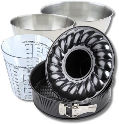 Bakkersset met springvorm en savarinvorm 28 cm, 2 mengkommen, maatbeker en spatel Zenker