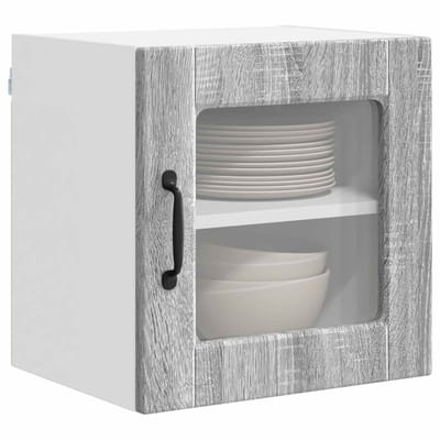 vidaXL - Wandglas - Kasten - PORTO - Grijs - Sonoma - 40 - x - 31 - x - 40 - cm - Bewerkt - hout