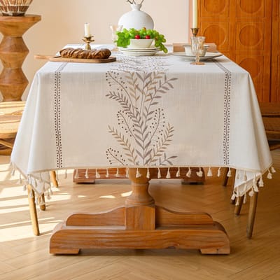 Rechthoekig tafelkleed, katoen, linnen, boho, waterdicht, afwasbaar, modern design, voor keuken, eetkamer, woonkamer, outdoor, 140 x 180 cm