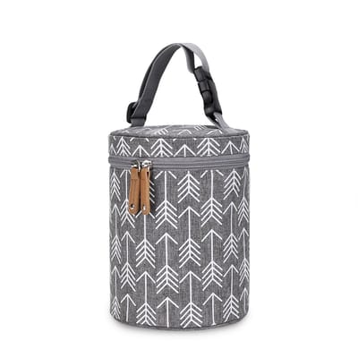 19 cm Draagbare Babyflessentas — Waterdicht & Lekvrij — Met draaggreep — Geschikt voor kinderwagens & borstkolven — Temperatuurregulerend — Ideaal voor de kinderopvang — Grijs