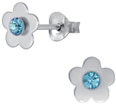 Joy|S - Zilveren bloem oorbellen - kristal blauw - 7 mm