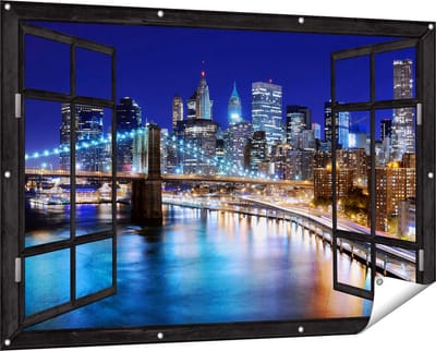 Gards Tuinposter Doorkijk Skyline New York in het Centrum - 150x100 cm - Tuindoek - Tuindecoratie - Wanddecoratie buiten - Tuinschilderij
