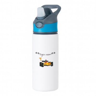 Hacebo® - Formule 1 met eigen naam - waterfles met rietje blauw - Sport - Formule 1 fans - Liefhebber - Cadeau - Verjaardag - Geschenk - Gepersonaliseerd - Jongens en meisjes - water fles - 650ML