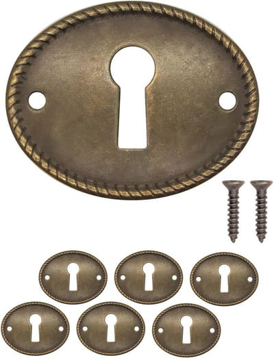 SnelShoppen - Set van 6 antieke sleutelplaten, ovalen lock rosettes in messing look, 37 x 29 mm, ideaal voor meubels en deuren, tijdloos design
