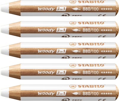 STABILO Woody 3 in 1 - Multitalent Potlood - Wit - Doos Met 5 Stuks