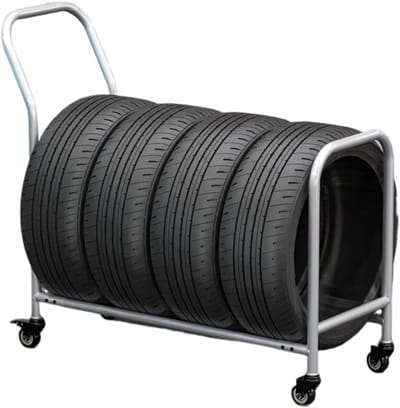 Bandenrek Met Wielen - Garage Opslag - Banden Opslaan - Mobiele Opslag 4 Banden - 110x44x106 cm - Grijs