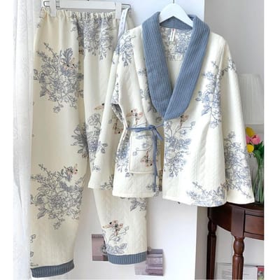 Lucht Katoen Zwangerschapskleding Herfst Winter Postpartum Borstvoeding Tweedelige Katoen Dames Pyjama Lente V-hals Warm Huispak M blauw