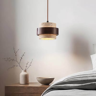 LumenXL Natuurlijke hanglamp Travé - travertin (natuursteen) - hout