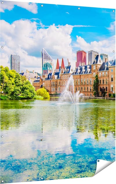 Gards Tuinposter Binnenhof met het Hofvijver in Den Haag - 120x160 cm - Tuindoek - Tuindecoratie - Wanddecoratie buiten - Tuinschilderij