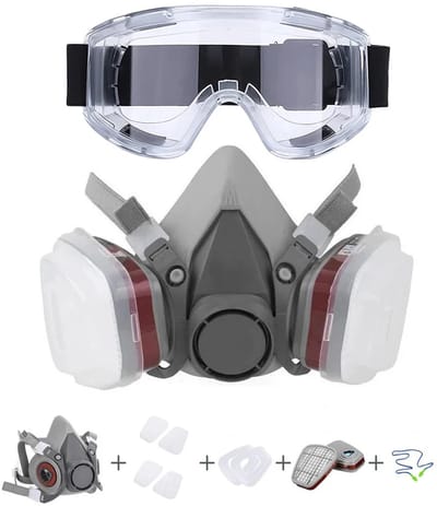 Rekx® Halfgelaatsmasker | 4 verwisselbare luchtfilters | Gasmasker | Stofmasker | Herbruikbaar | Ruimzichtbril | Oordoppen | Grijs |