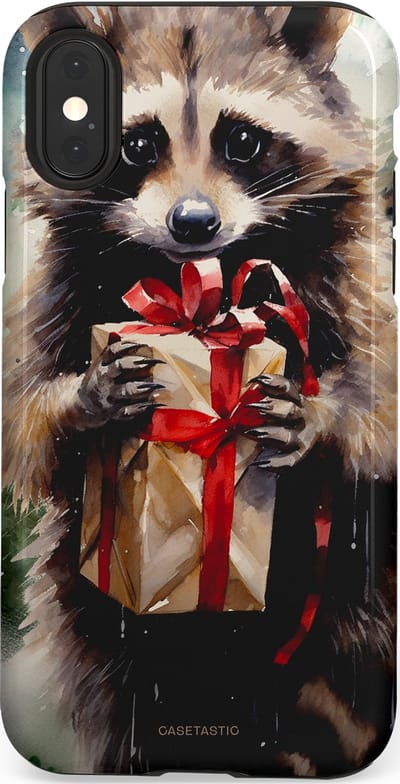 Casetastic hoesje geschikt voor Apple iPhone X / Apple iPhone XS - Dubbellaagse bescherming - Winter Wasbeer Presentje - Fashion Case - Zwart Grijs Taupe