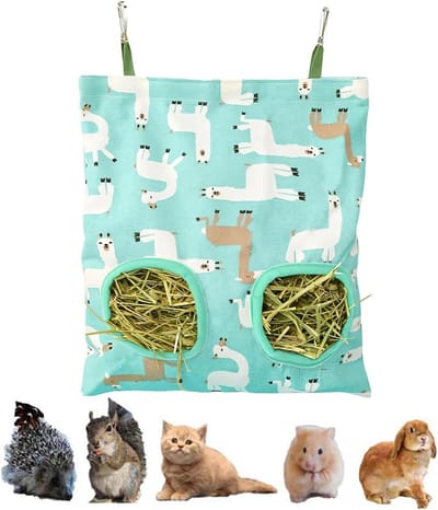 Hanging Hay Bag met 2 Vensters voor Cavia's, Konijnen en Kleine Dieren - Ideale Voederzak voor Hooi en Snacks, Hangend Ontwerp voor Gemak