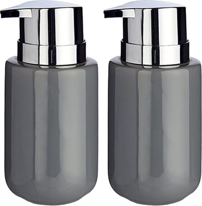 Berilo zeeppompje/dispenser - 2x - keramiek - grijs zilver - 350 ml - toilet/badkamer/keuken - lotionpompje