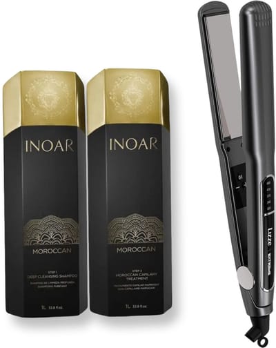 Inoar Moroccan Marokkaanse keratine behandeling ORIGINAL 2X1000ML & LIZZE TITANIO 480 F EXTREME & 250° C stijltang