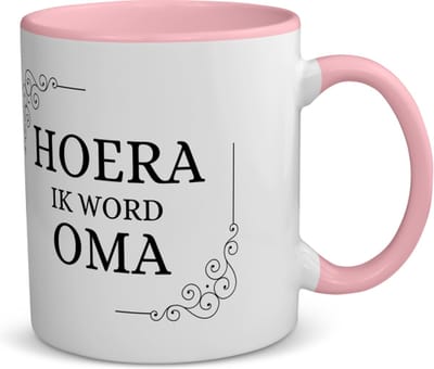 Akyol - hoera ik word oma koffiemok - theemok - roze - Oma - iemand die oma wordt - oma cadeautjes - cadeau - kado - geschenk - 350 ML inhoud