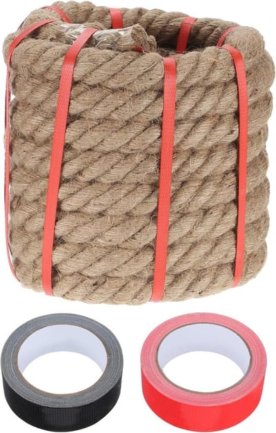 Jute touw 3,3 cm x 9 m dik, natuurlijk en gevlochten voor handwerk, tuinprojecten en decoratie