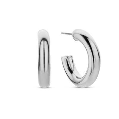 CO88 Collection 8CE-70435 - Stalen Halve Oorringen - Dames - Glad - 25 mm Doorsnee - 4,5 mm Buisdikte - Pouchette - Zilverkleurig