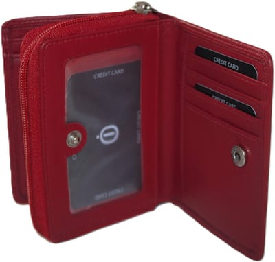 Oi luxe rode leren ritsportemonnee / leren damesportemonnee dubbelzijdig / afsluitbare beurs met pasjes verdeeld / overzichtelijke portemonnee met ruim ritsvak voor muntgeld / beveiligd tegen skimmen / rood leer / 539R