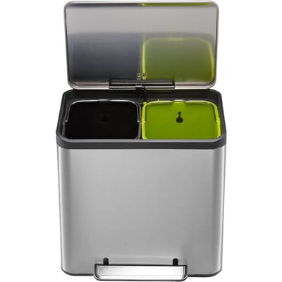 EKO - EcoCasa Recycler pedaalemmer 15+15 liter - Stainless steel Plastic - mat RVS - Prullenbak