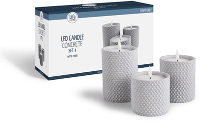 Lifa Living LED kaars set/3 - met cement - incl. timer kabel lichtgrijs