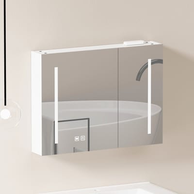 spiegelkast - Badkamerkast met spiegel - Wandkast - Spiegelkast 80 cm - Opbergruimte - Heldere verlichting - Wandmontage - Badkamer - 80x60 cm - 1 Stuk