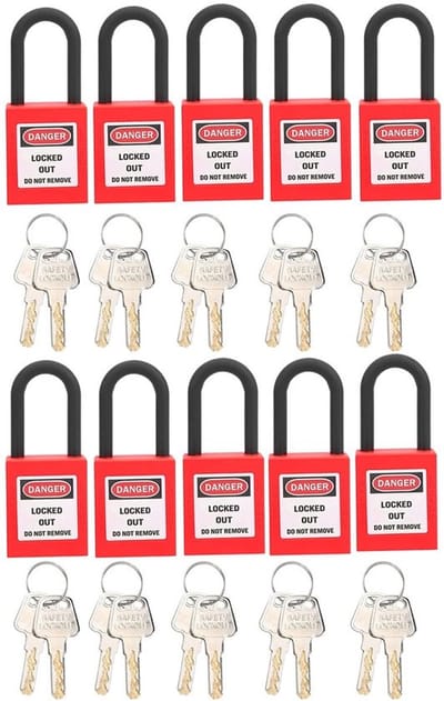 Allecto - 10 Sets Hangsloten - Industrieel - Stofdicht - Rood