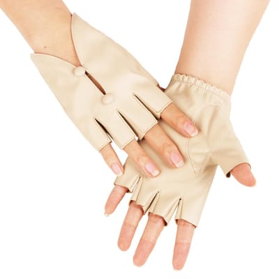Nieuwe Halve vinger Lederen Handschoenen Europese en Amerikaanse Dames Halve Palm Handschoenen Podium Nachtclub Paaldans Optreden Halve Vinger Handschoenen One Size white