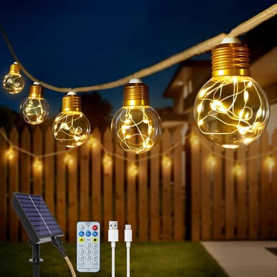 Lichtsnoer Zonne-energie - Lichtketting Buiten - Tuindecoratie - 16 G50 Gloeilampen - 8 Meter - Warmwit